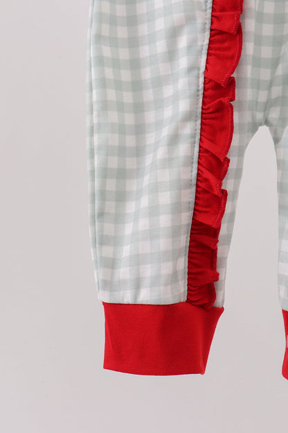 Sage ruffle gingham romper