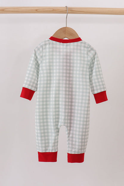 Sage ruffle gingham romper