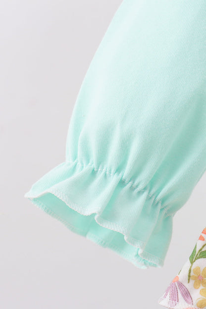 Blue bow floral applique ruffle bubble