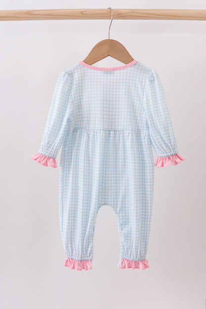 Blue animal smocked ruffle romper