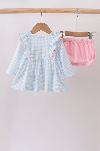 Blue animal smocked ruffle bloomer set