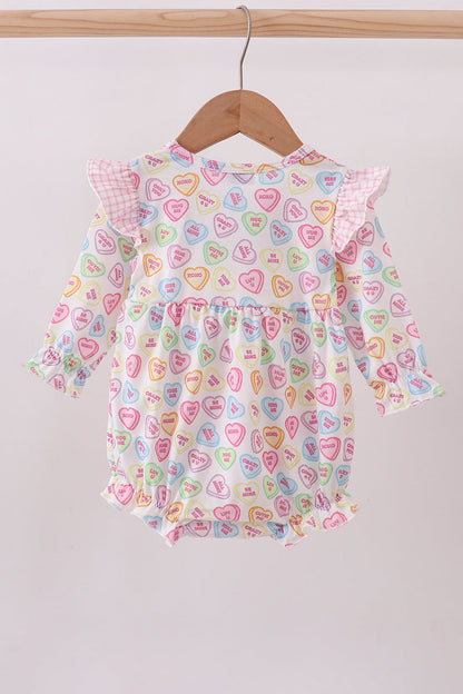 Purple heart print ruffle bubble