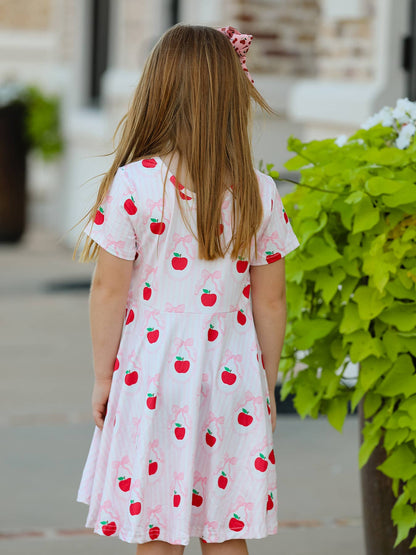 Back to School Apple Striped Sweet Girl Dress