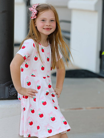Back to School Apple Striped Sweet Girl Dress