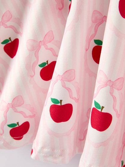 Back to School Apple Striped Sweet Girl Dress: 4