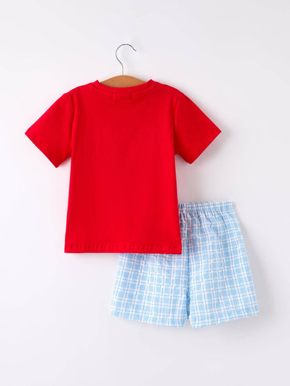Boys Back to School Apple Smock Embroidered Plaid Set: 6